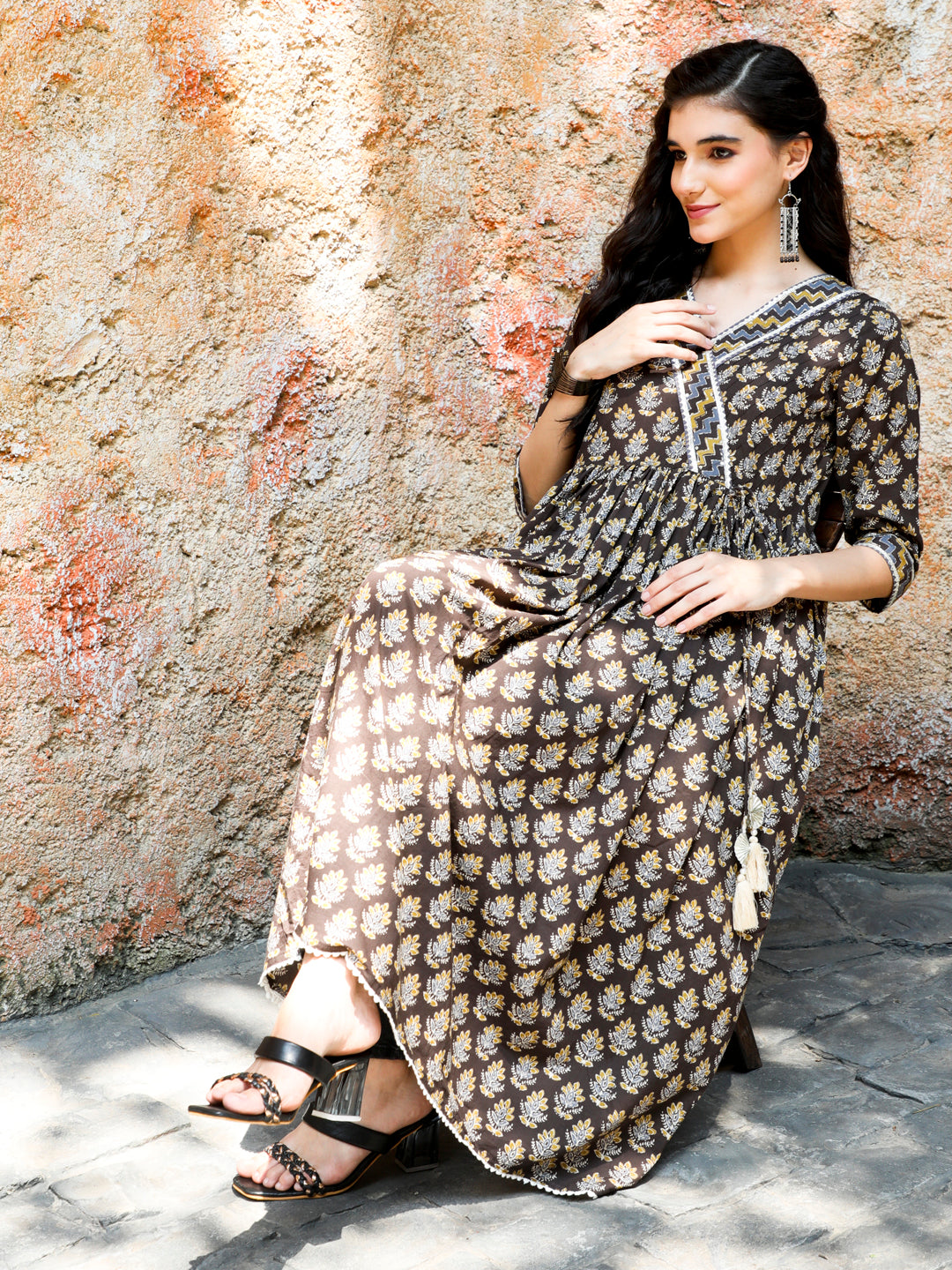 Ethnic Printed Charcoal Grey Anarkali Kurta