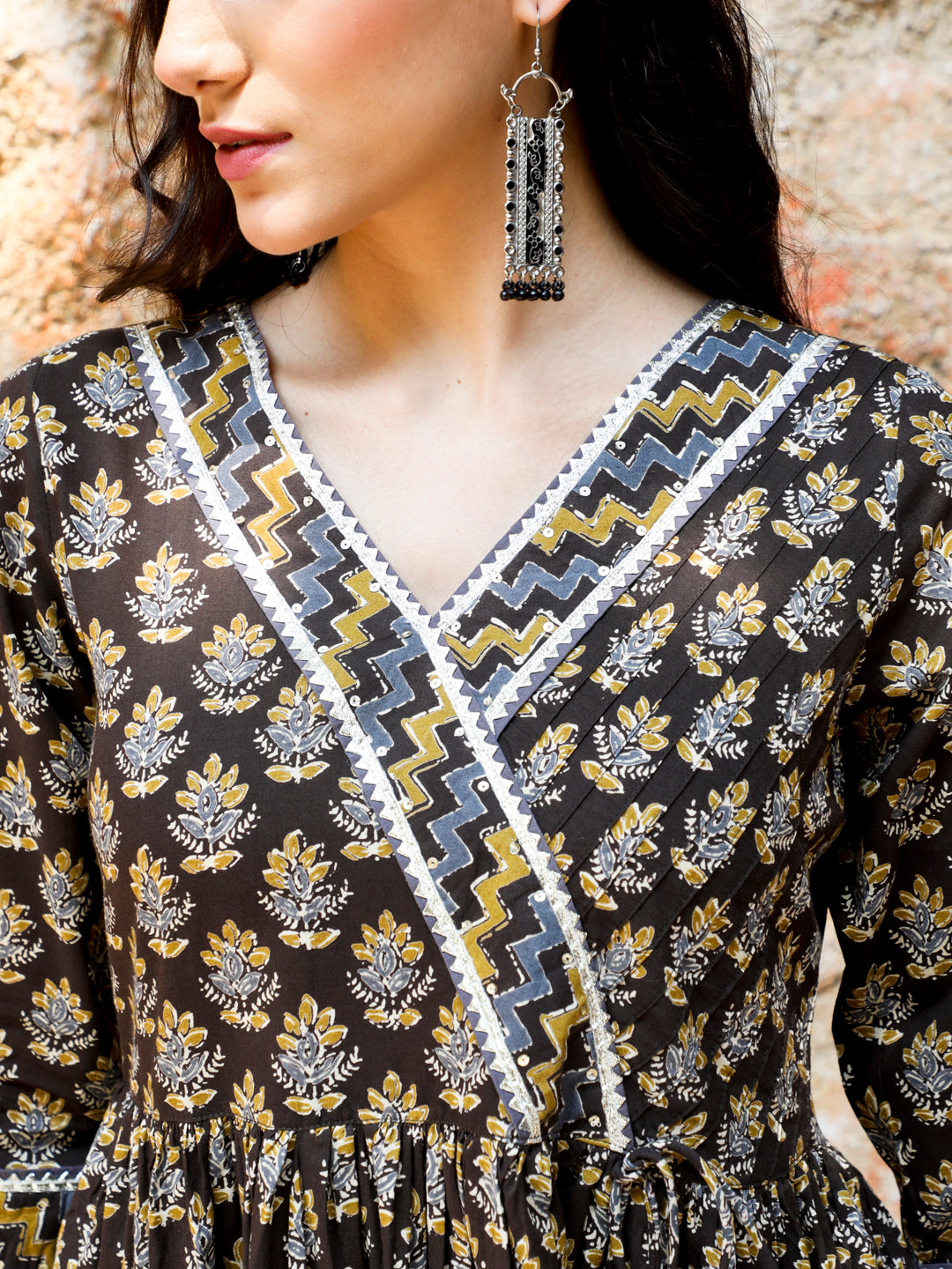 Ethnic Printed Charcoal Grey Anarkali Kurta