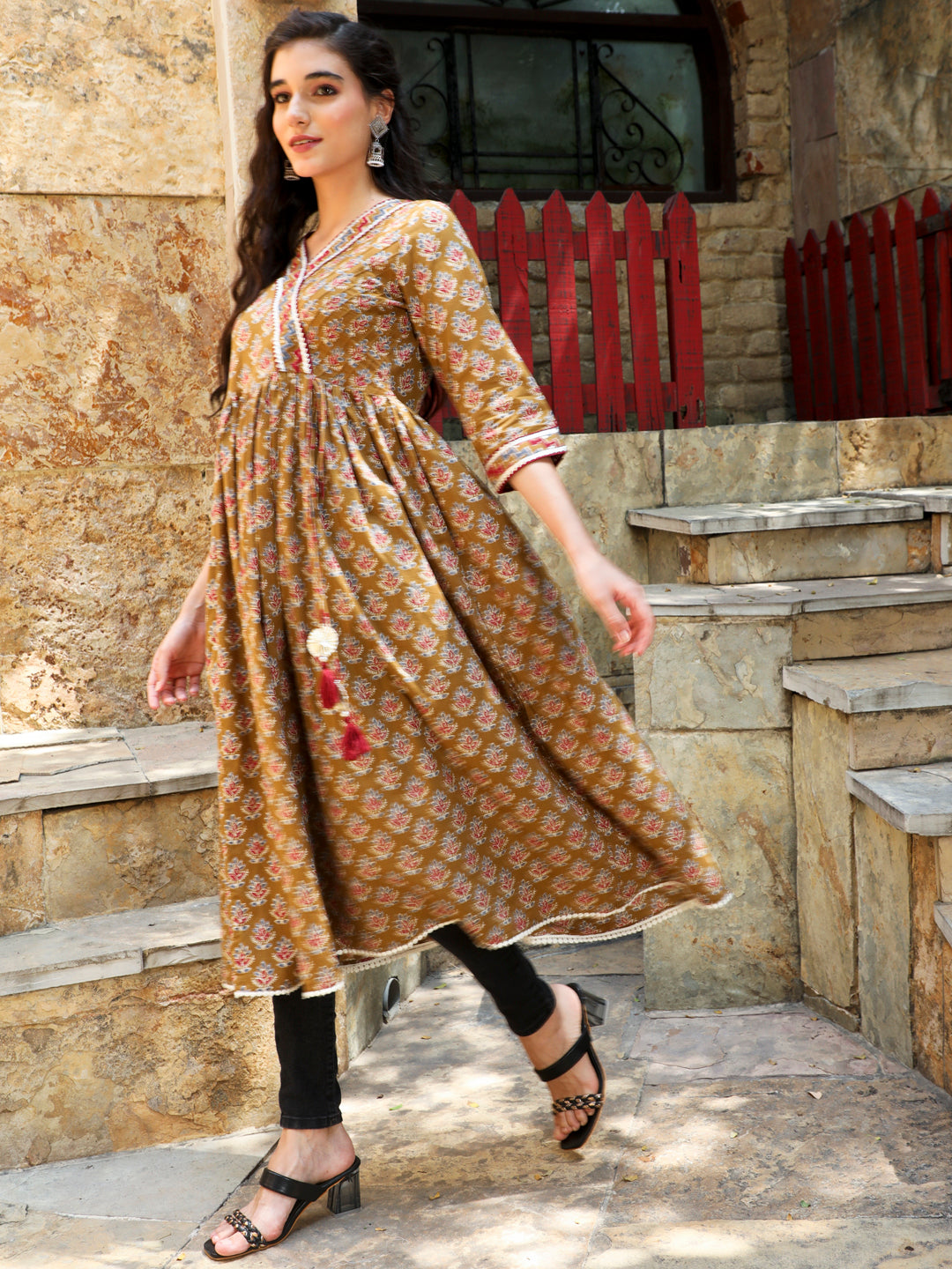 Ethnic Printed Brown Anarkali Kurta