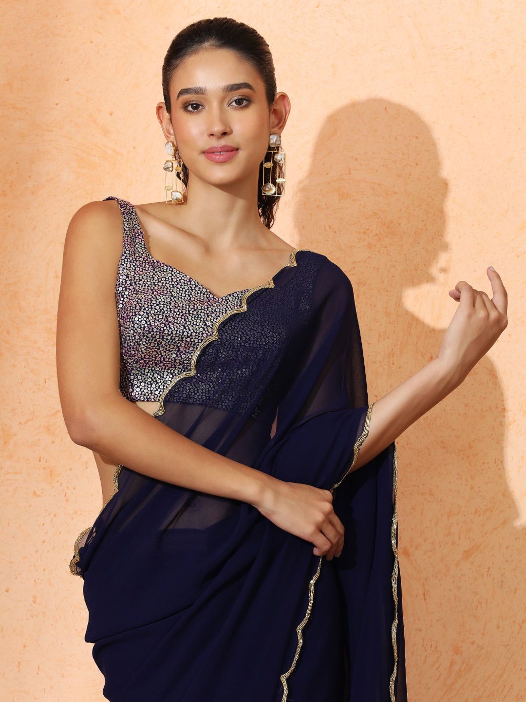 Ready to Wear Embellished Georgette Saree with Unstiched Blouse