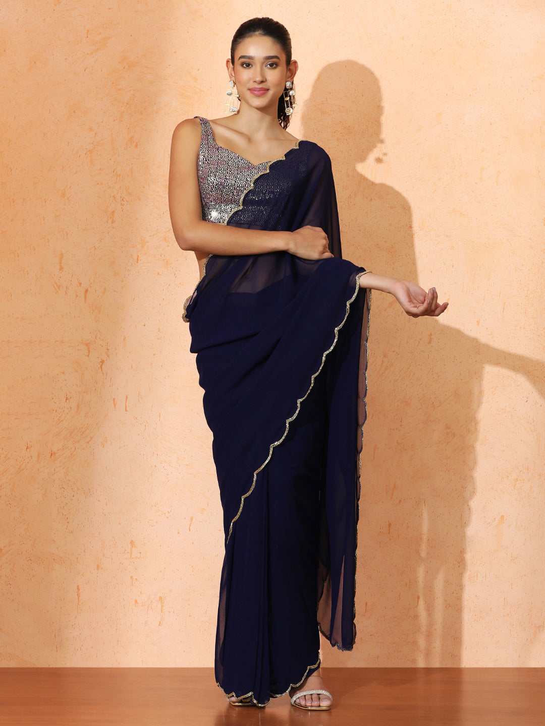Ready to Wear Embellished Georgette Saree with Unstiched Blouse