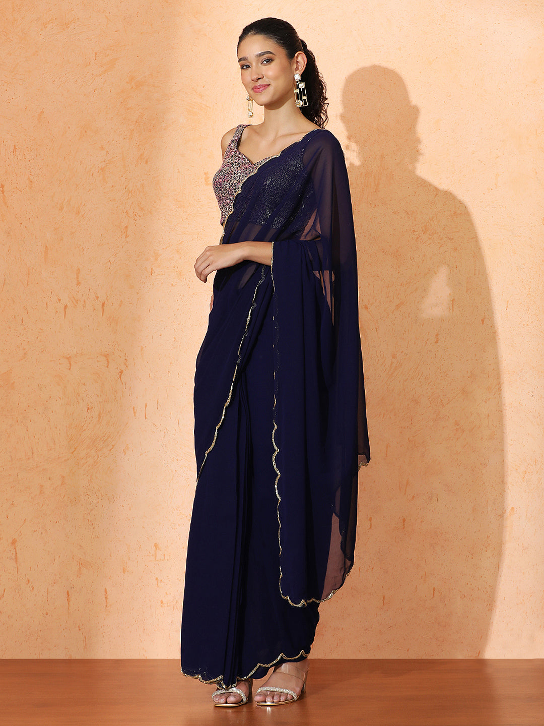 Ready to Wear Embellished Georgette Saree with Unstiched Blouse