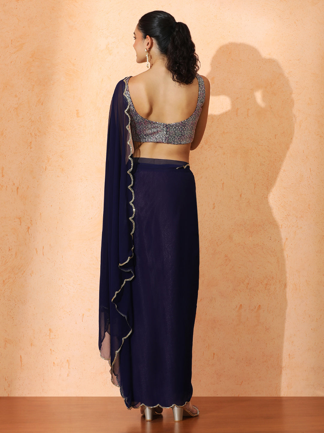 Ready to Wear Embellished Georgette Saree with Unstiched Blouse