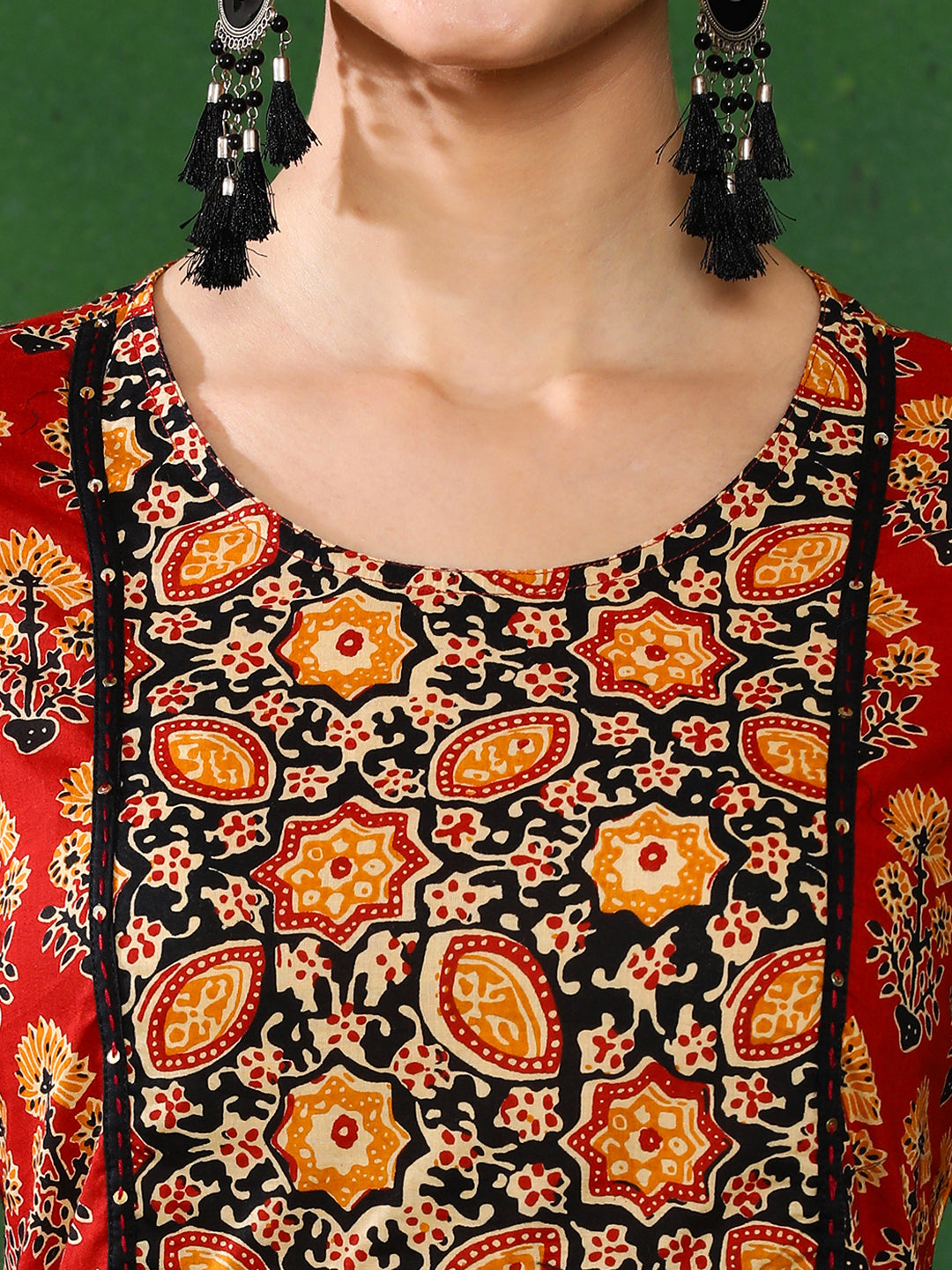 Brown And Beige Ethnic Motifs Straight Cotton Kurta