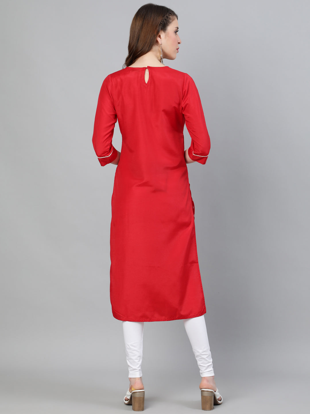 Red Ethnic Motifs Printed Straight Silk Blend Kurta