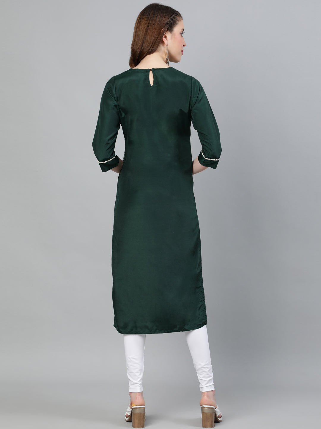 Green Ethnic Motifs Straight Silk Blend Kurta