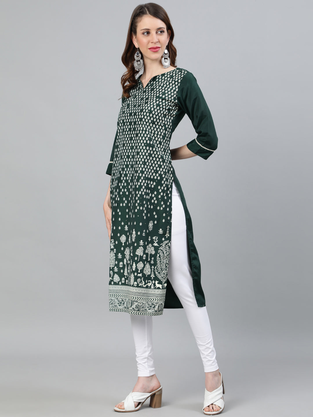 Green Ethnic Motifs Straight Silk Blend Kurta