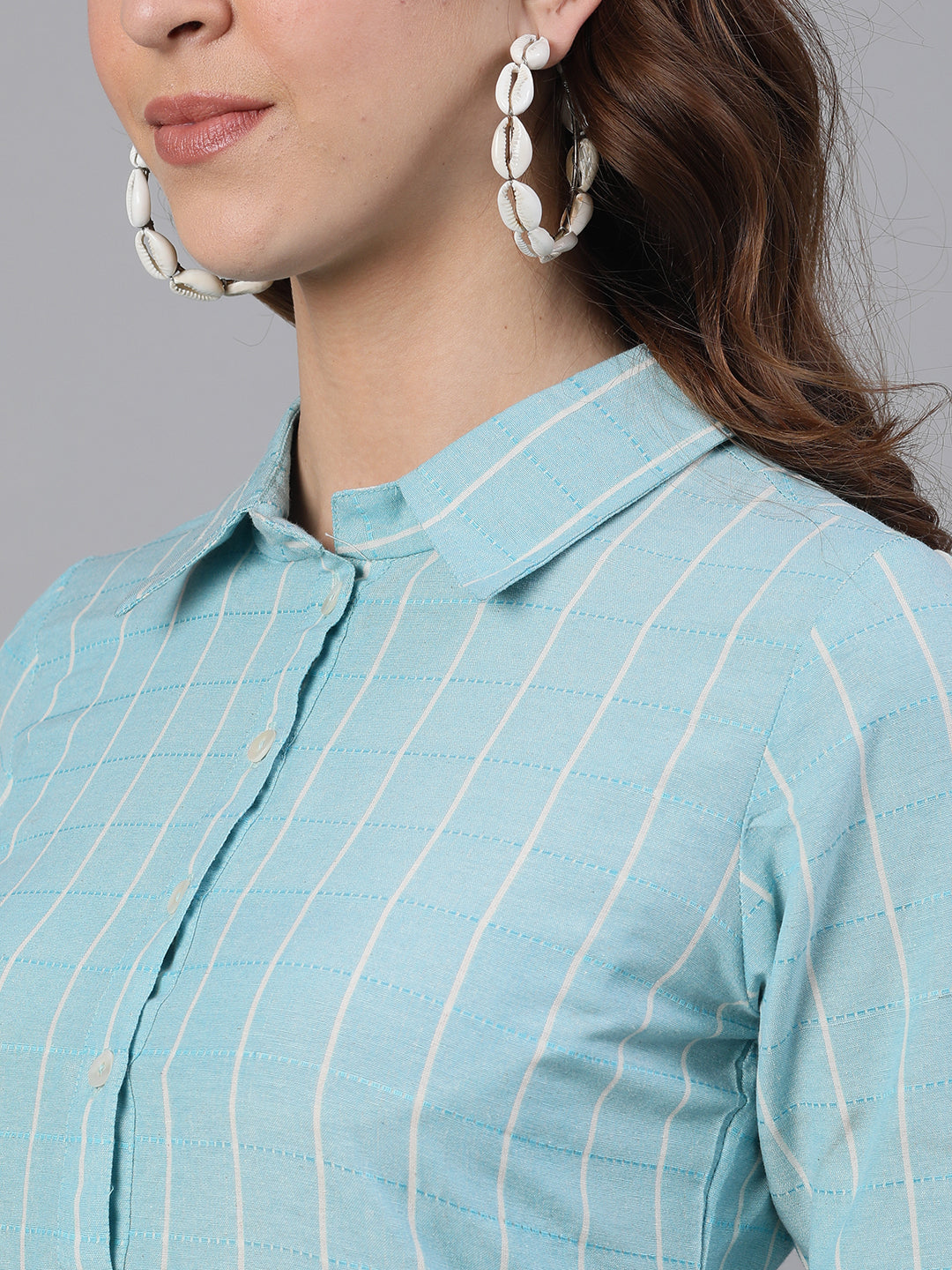 Blue Checks Straight Cotton Blend Kurtas