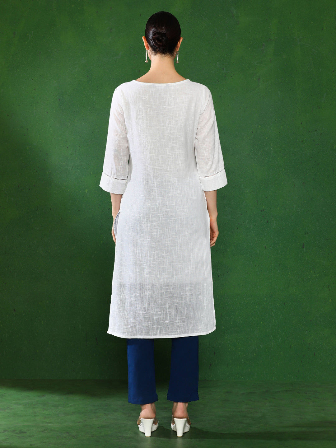 White Cotton Pin Tucks Straight Kurta