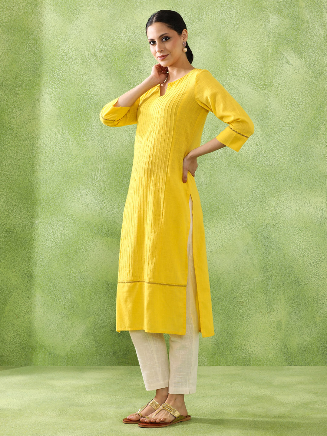Woven Design Embroidered Straight Pure Cotton Kurta