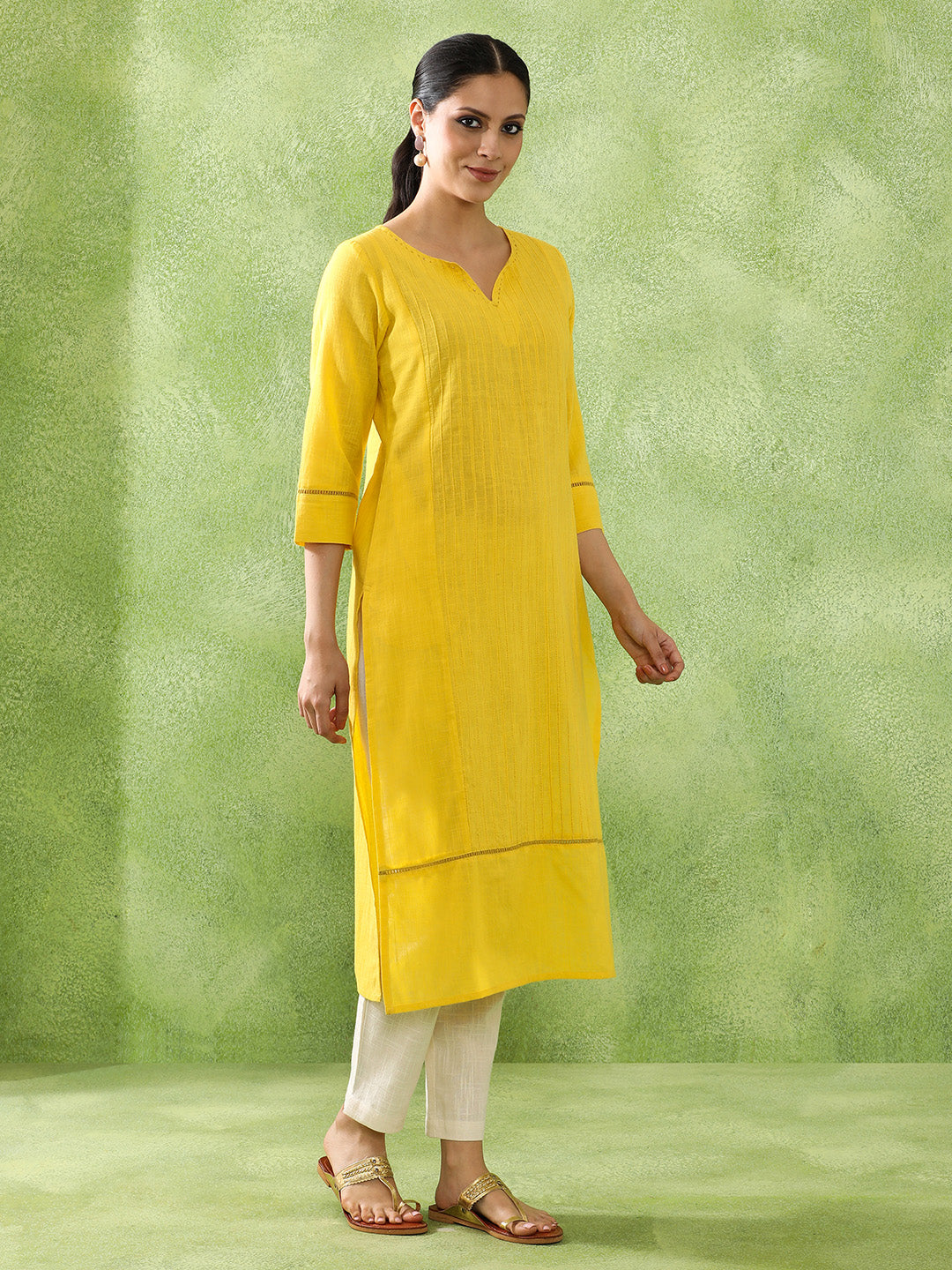 Woven Design Embroidered Straight Pure Cotton Kurta
