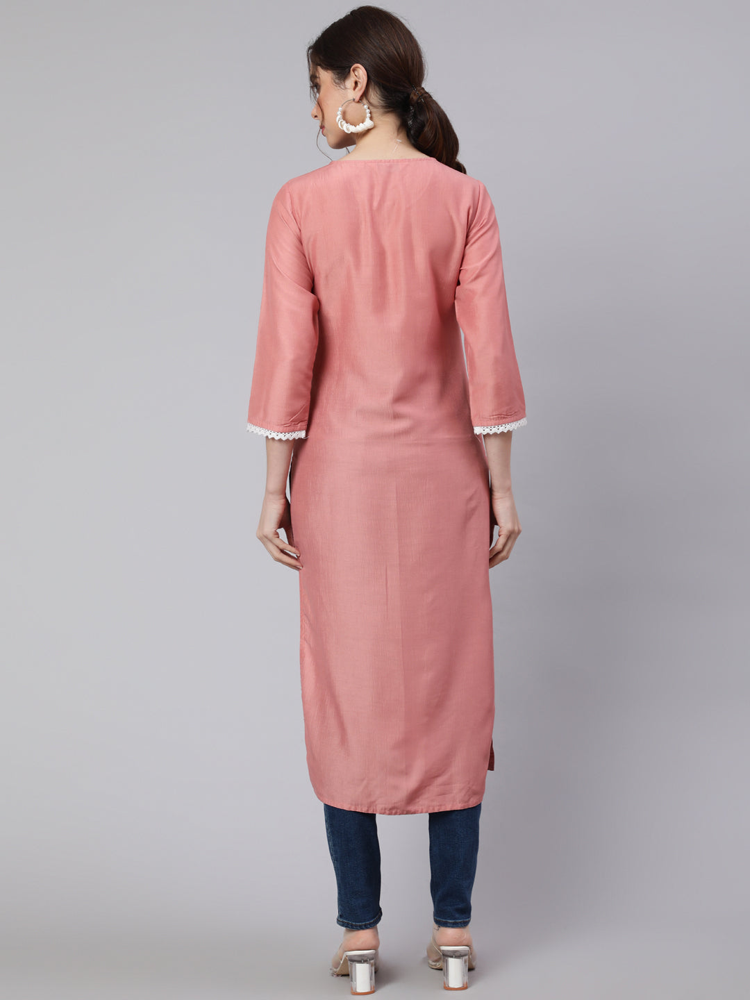 Peach Chikankari Straight Kurta