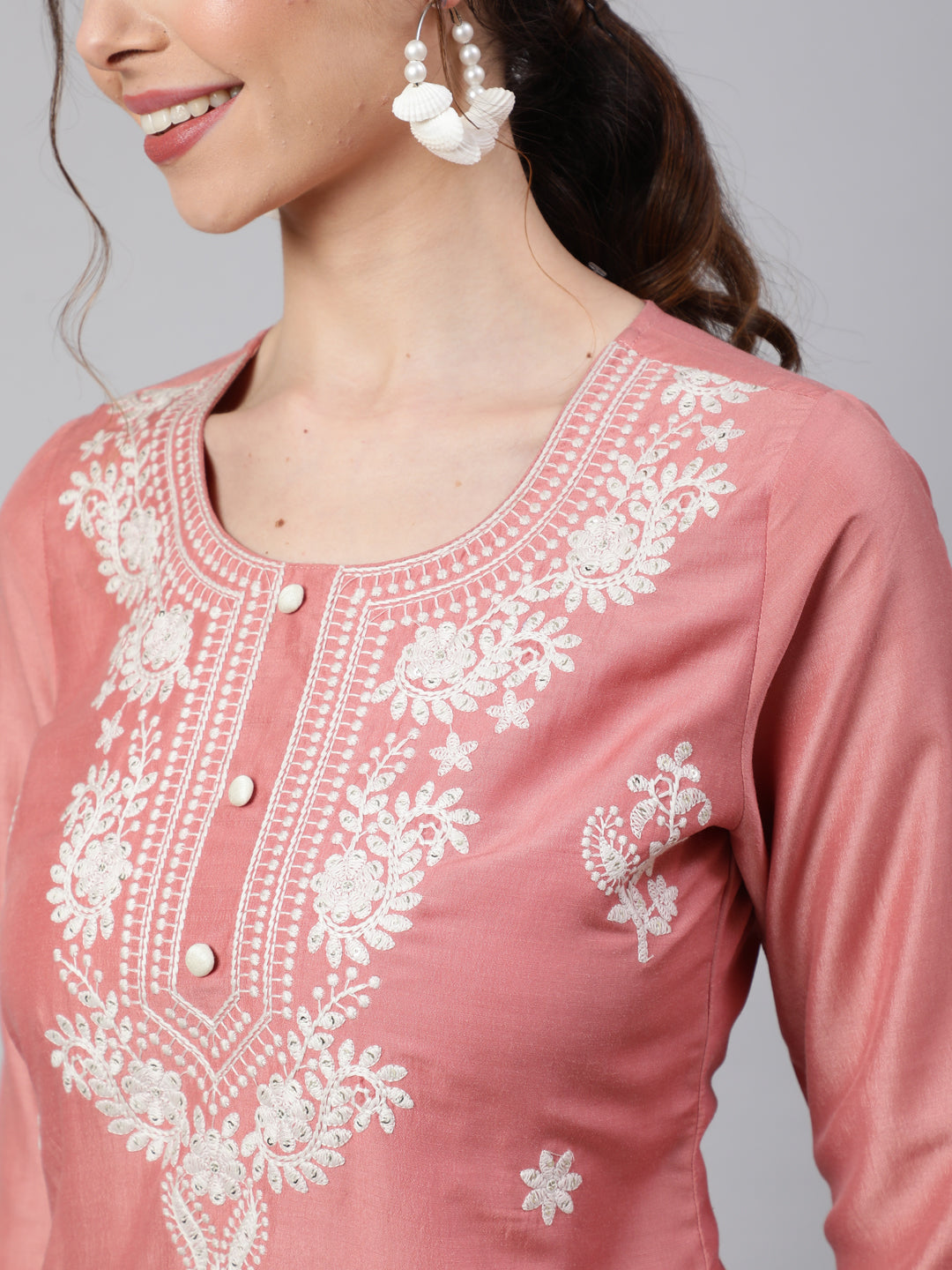 Peach Chikankari Straight Kurta