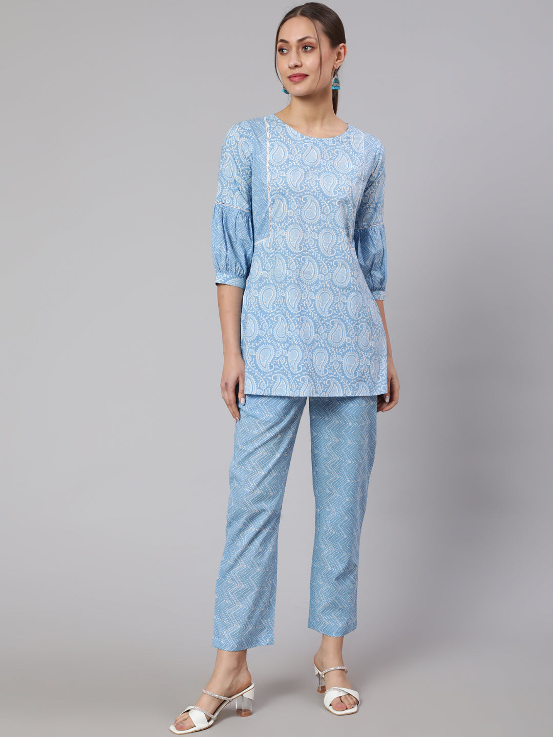 Blue Ethnic Printed Cotton Co-ord Set