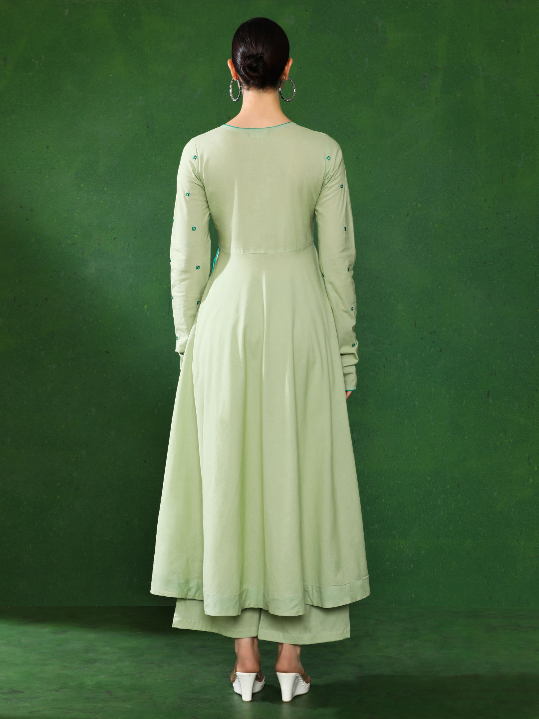 Light Green Angrakha Style Cotton Flared Kurta With Palazzos