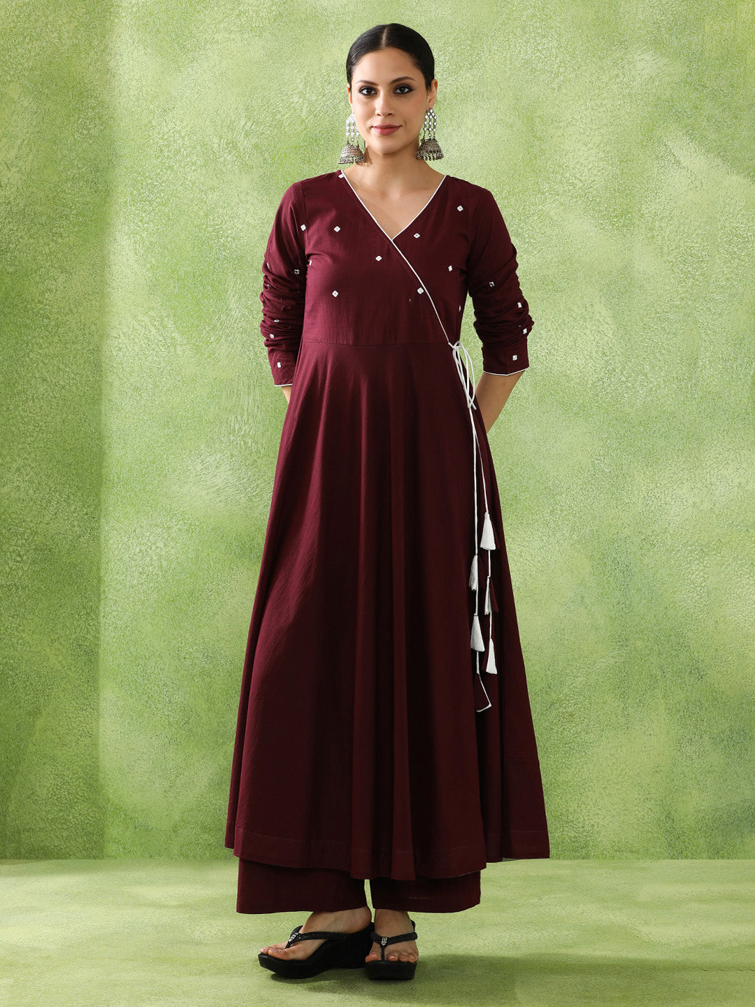 Embroidered A-Line Pure Cotton Kurta & Trousers Sets