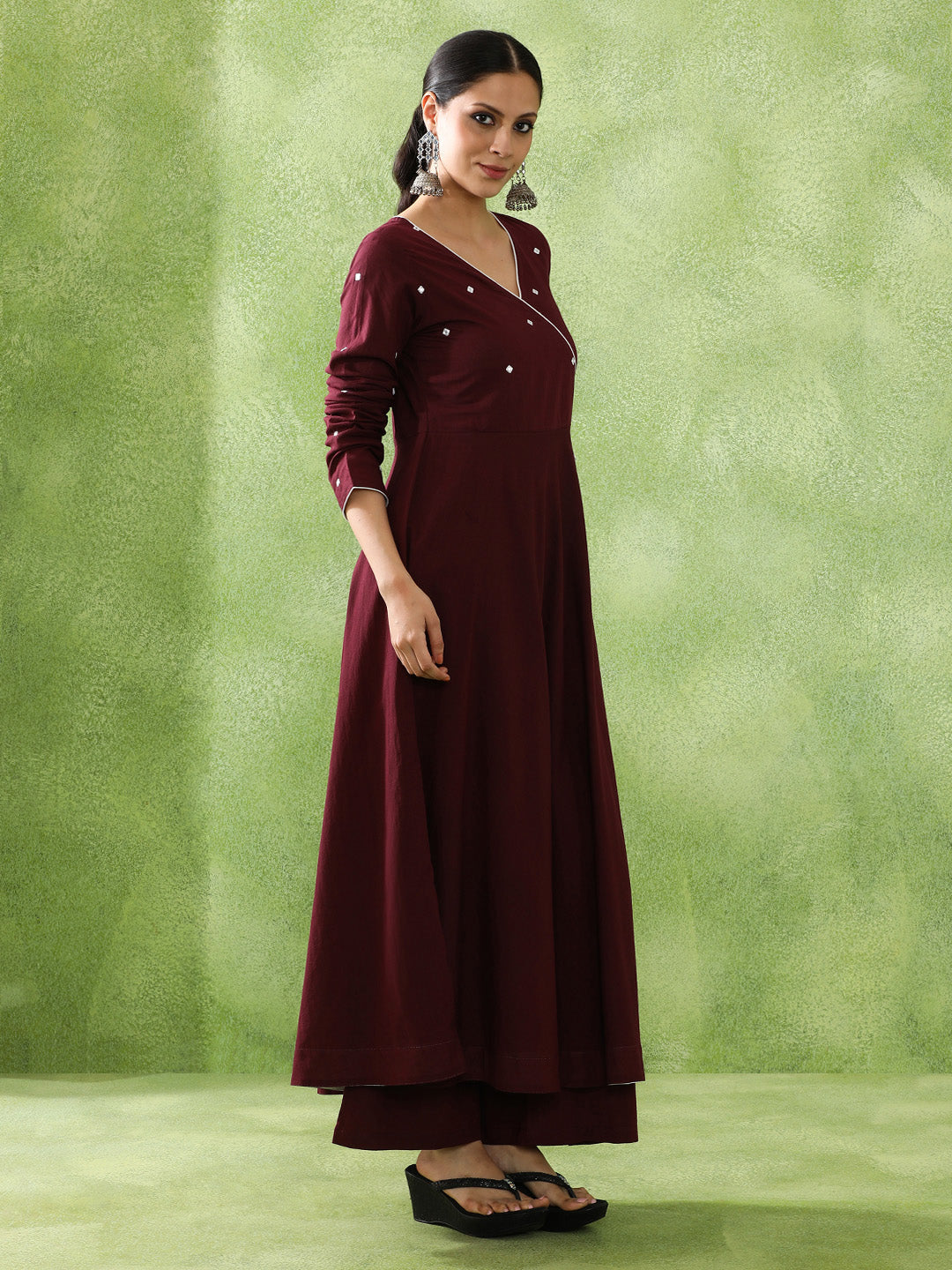 Embroidered A-Line Pure Cotton Kurta & Trousers Sets