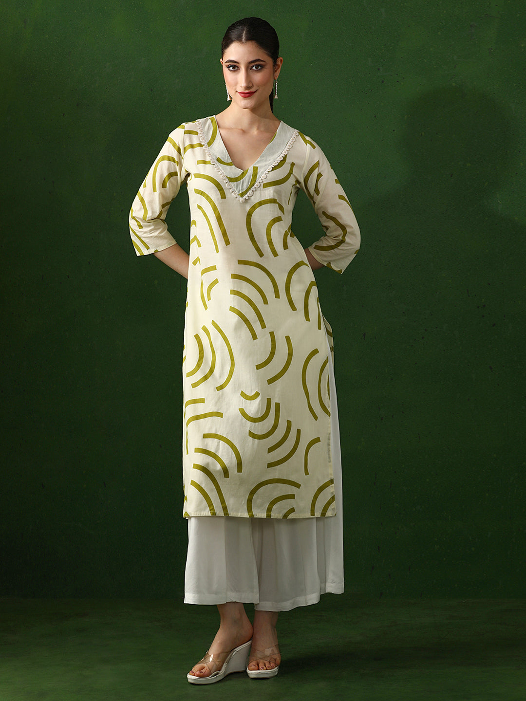 Leheriya Embroidered Straight Pure Cotton Kurta