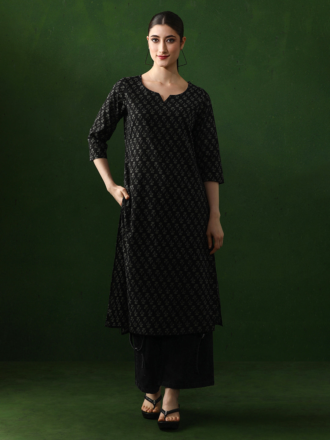 Floral Printed Straight Pure Cotton Kurta