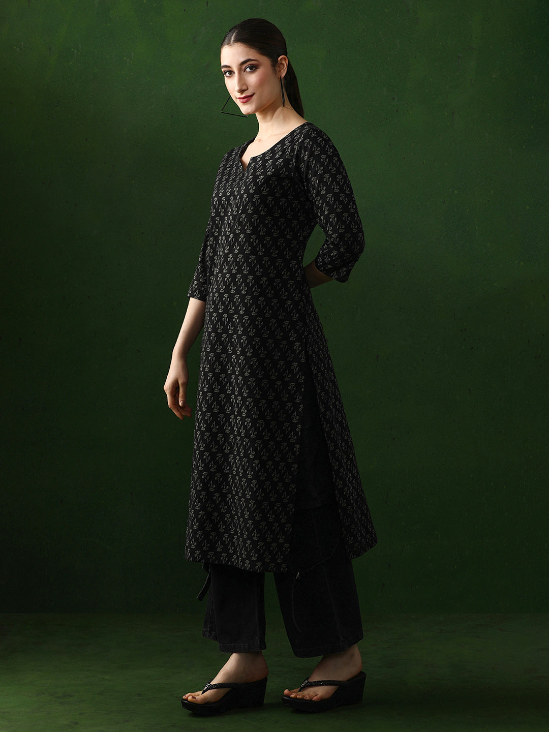Floral Printed Straight Pure Cotton Kurta