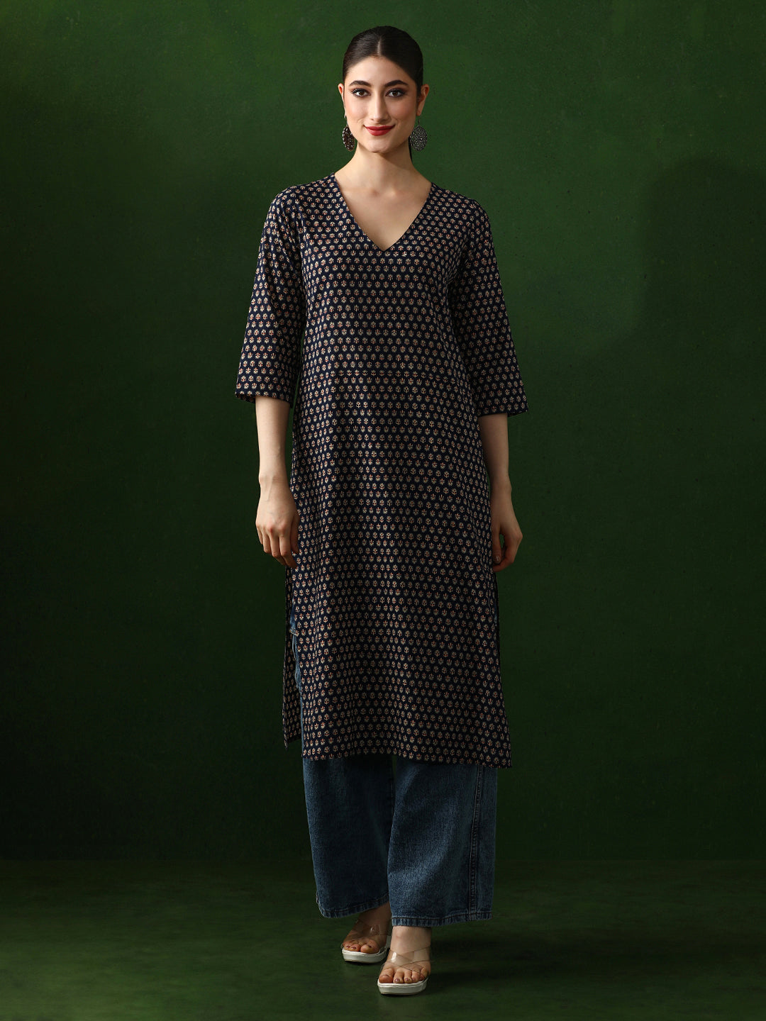 Floral Printed Straight Pure Cotton Kurta