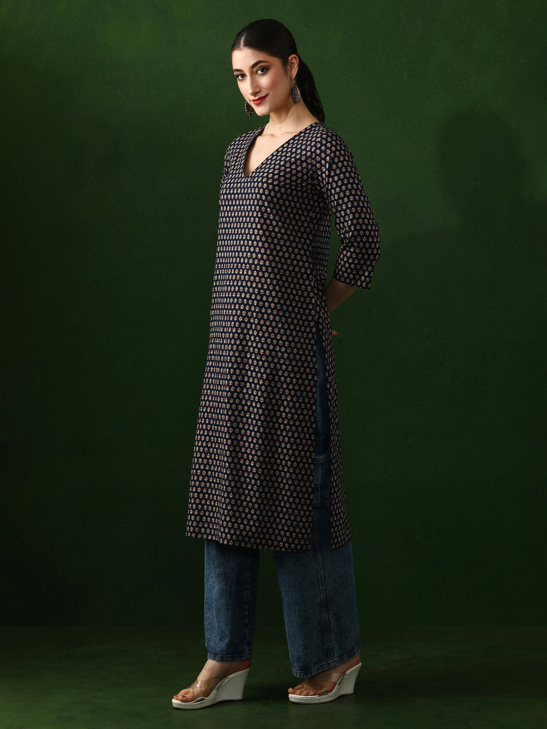 Floral Printed Straight Pure Cotton Kurta