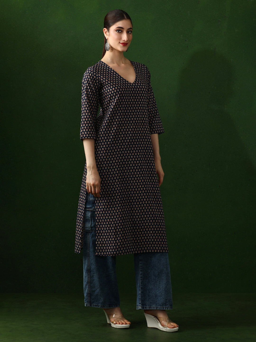 Floral Printed Straight Pure Cotton Kurta