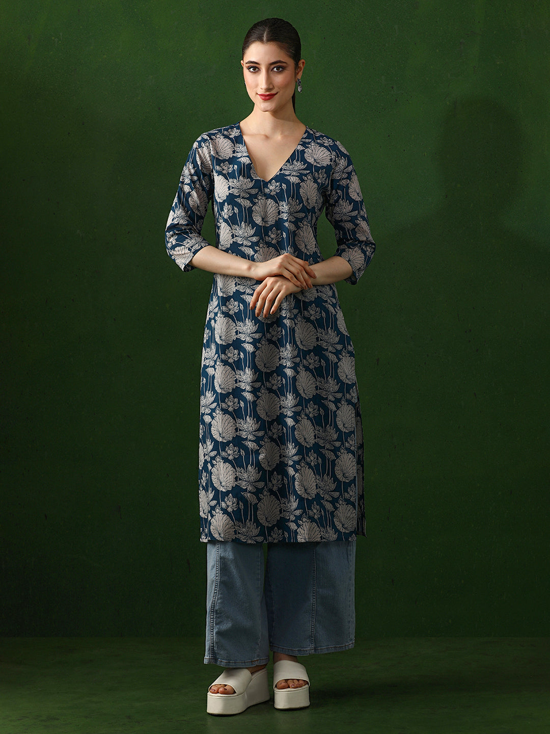 Floral Printed Straight Pure Cotton Kurta