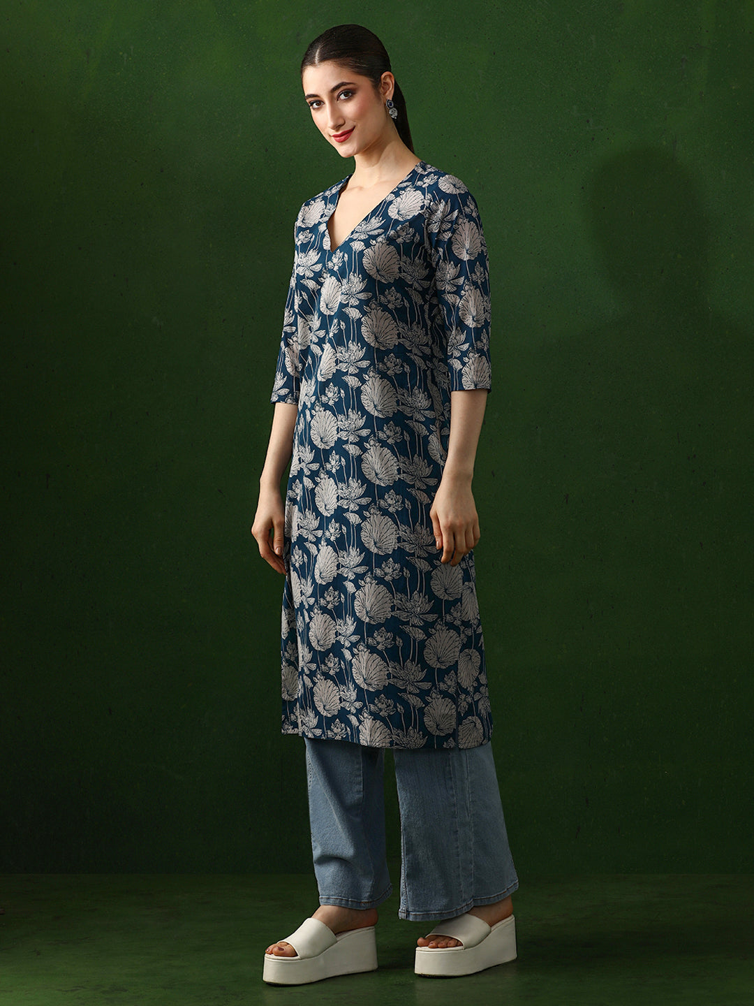 Floral Printed Straight Pure Cotton Kurta