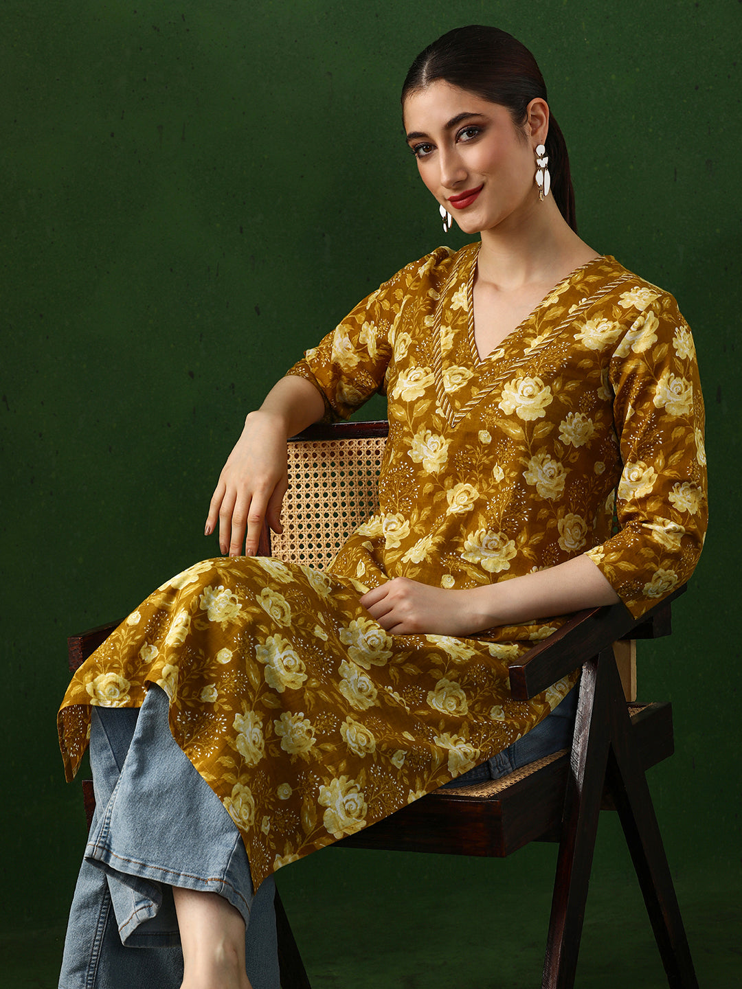 Floral Printed Straight Pure Cotton Kurta