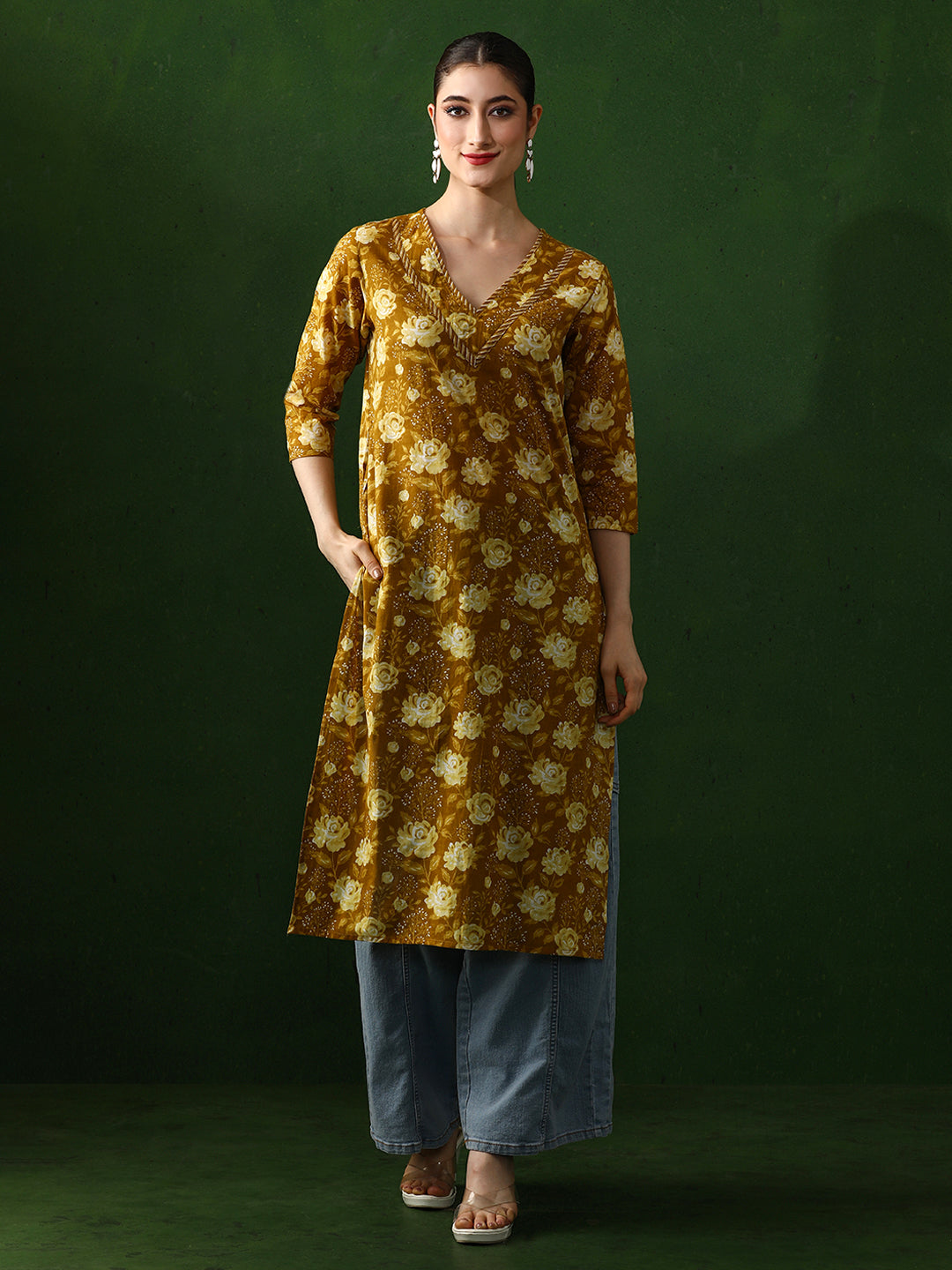 Floral Printed Straight Pure Cotton Kurta