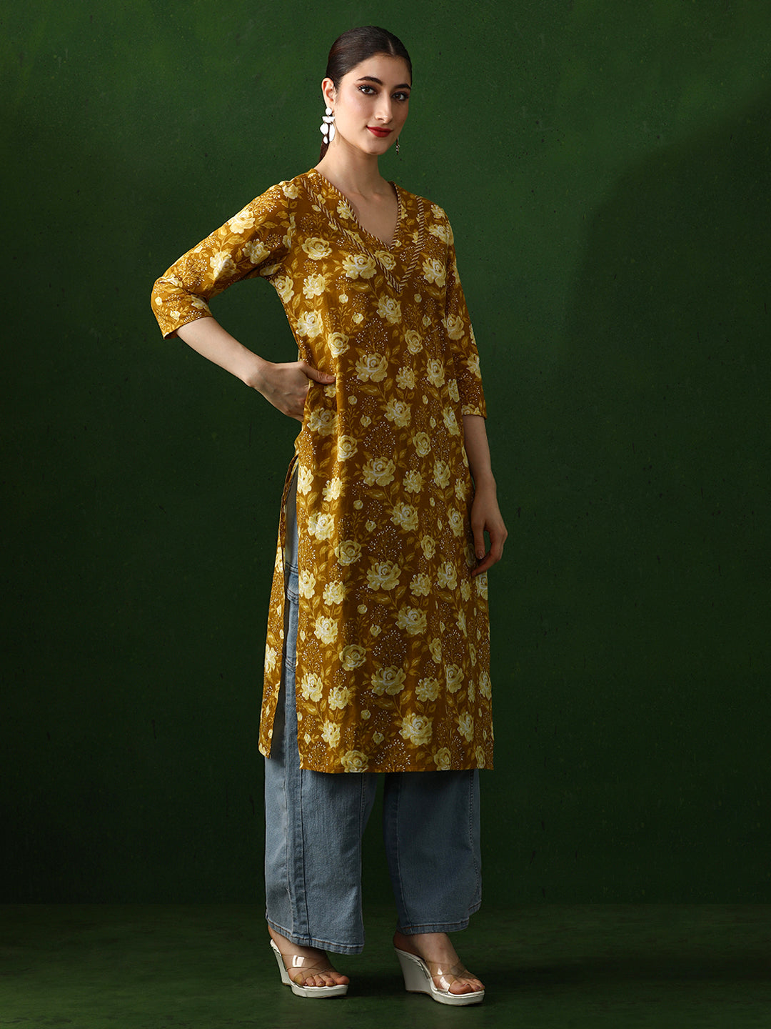 Floral Printed Straight Pure Cotton Kurta