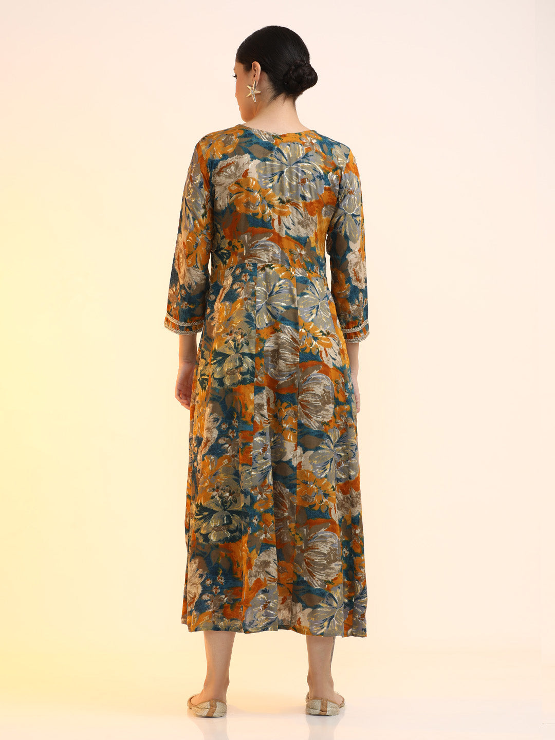 Embroidered Floral Flared Ethnic dresses