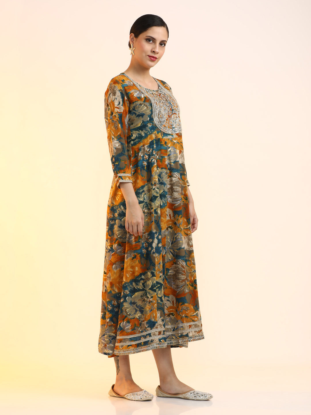 Embroidered Floral Flared Ethnic dresses