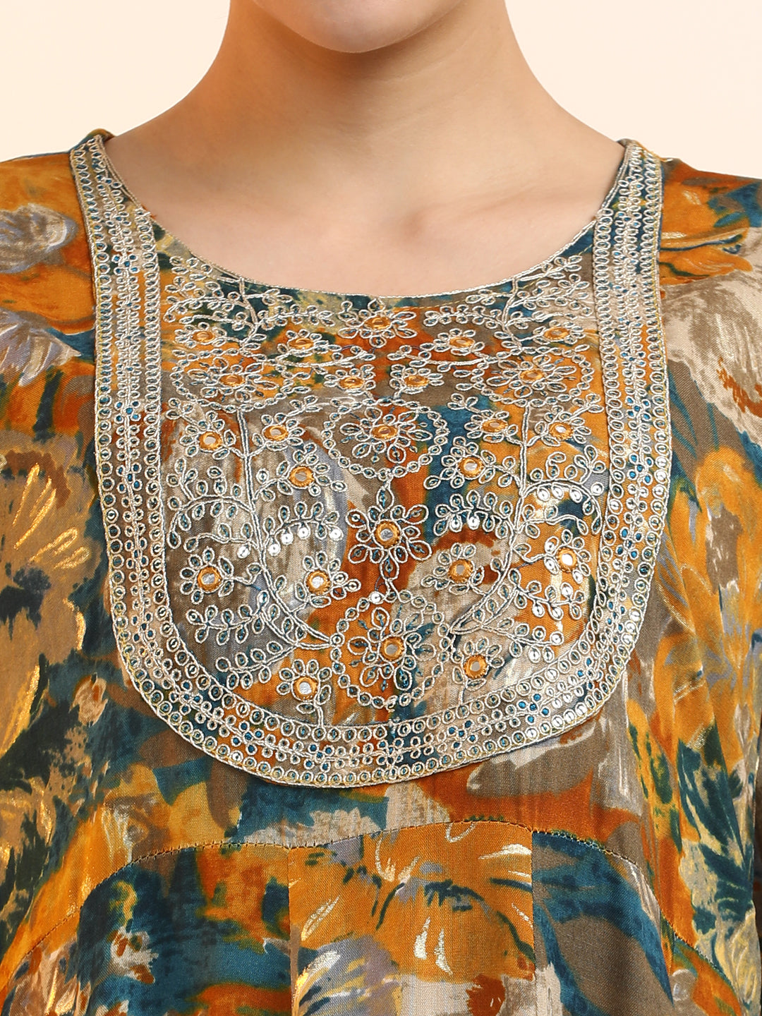 Embroidered Floral Flared Ethnic dresses