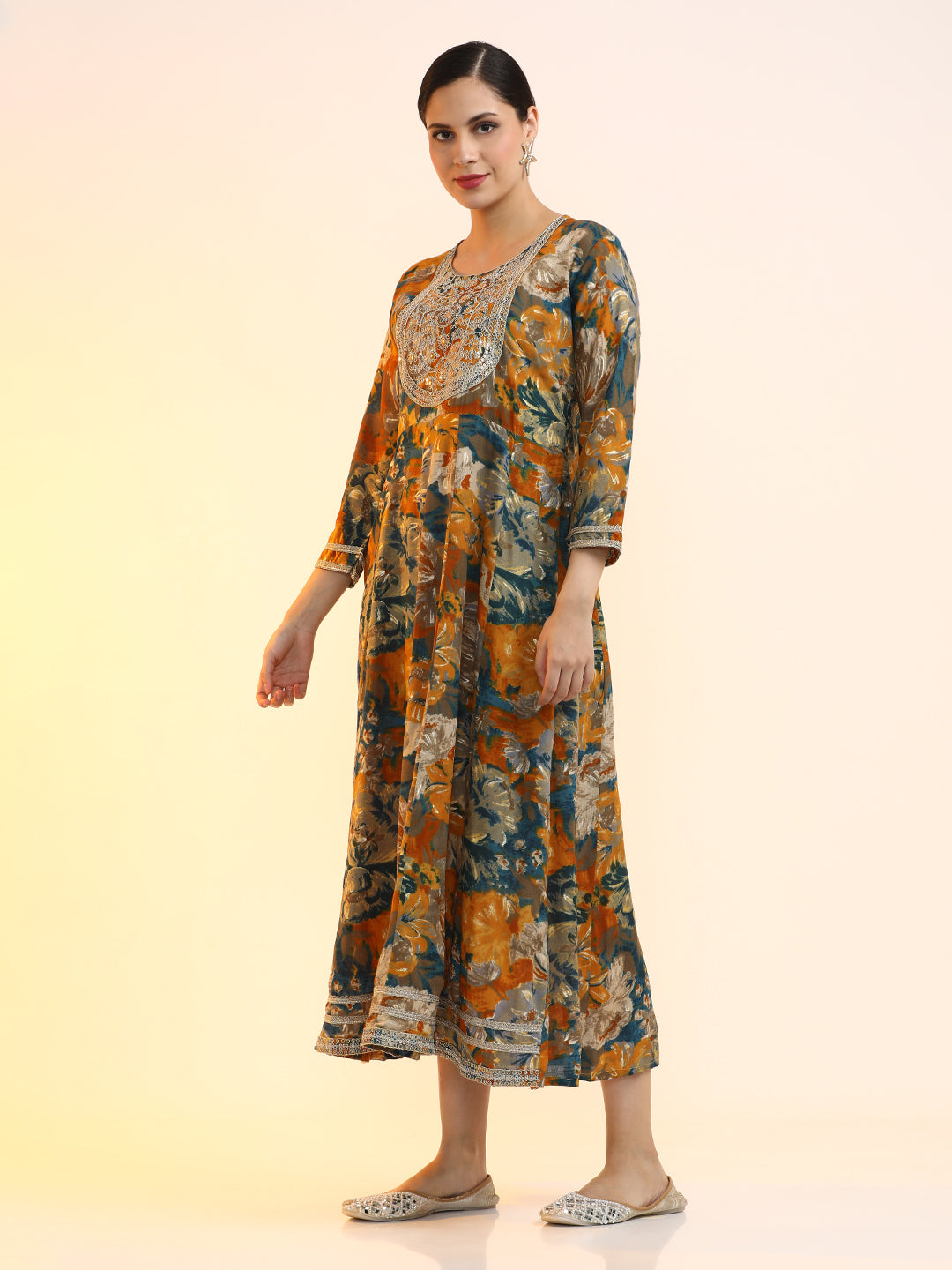 Embroidered Floral Flared Ethnic dresses