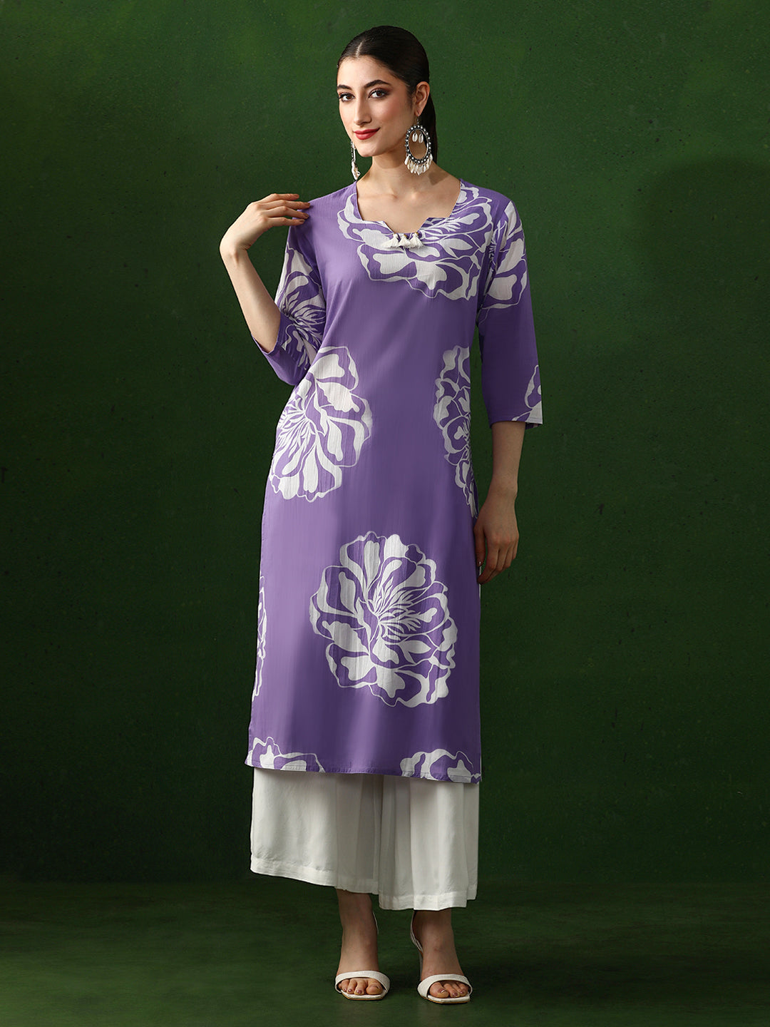 Floral Embroidered Straight Pure Cotton Kurta