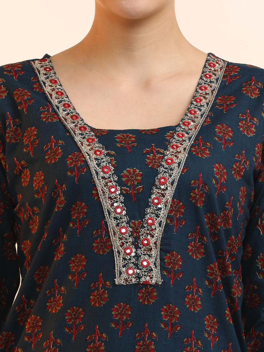 Embroidered Pure Cotton Floral Kurta Sets With Dupatta