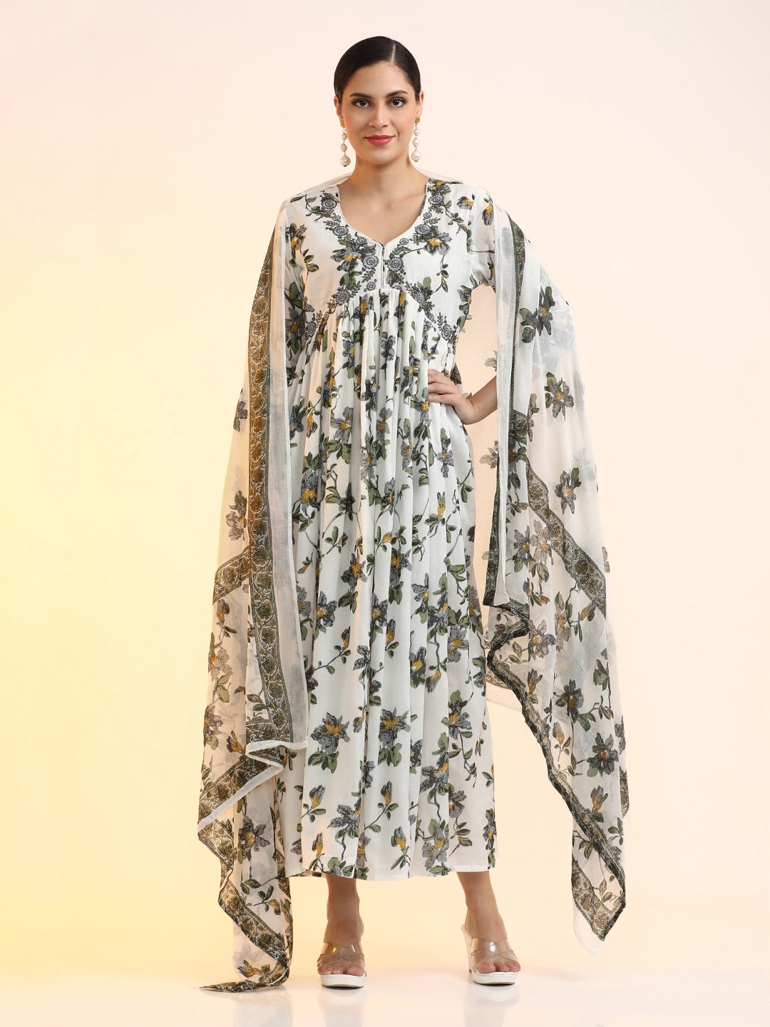 Embroidered Pure Cotton Floral Ethnic dresses With Dupatta