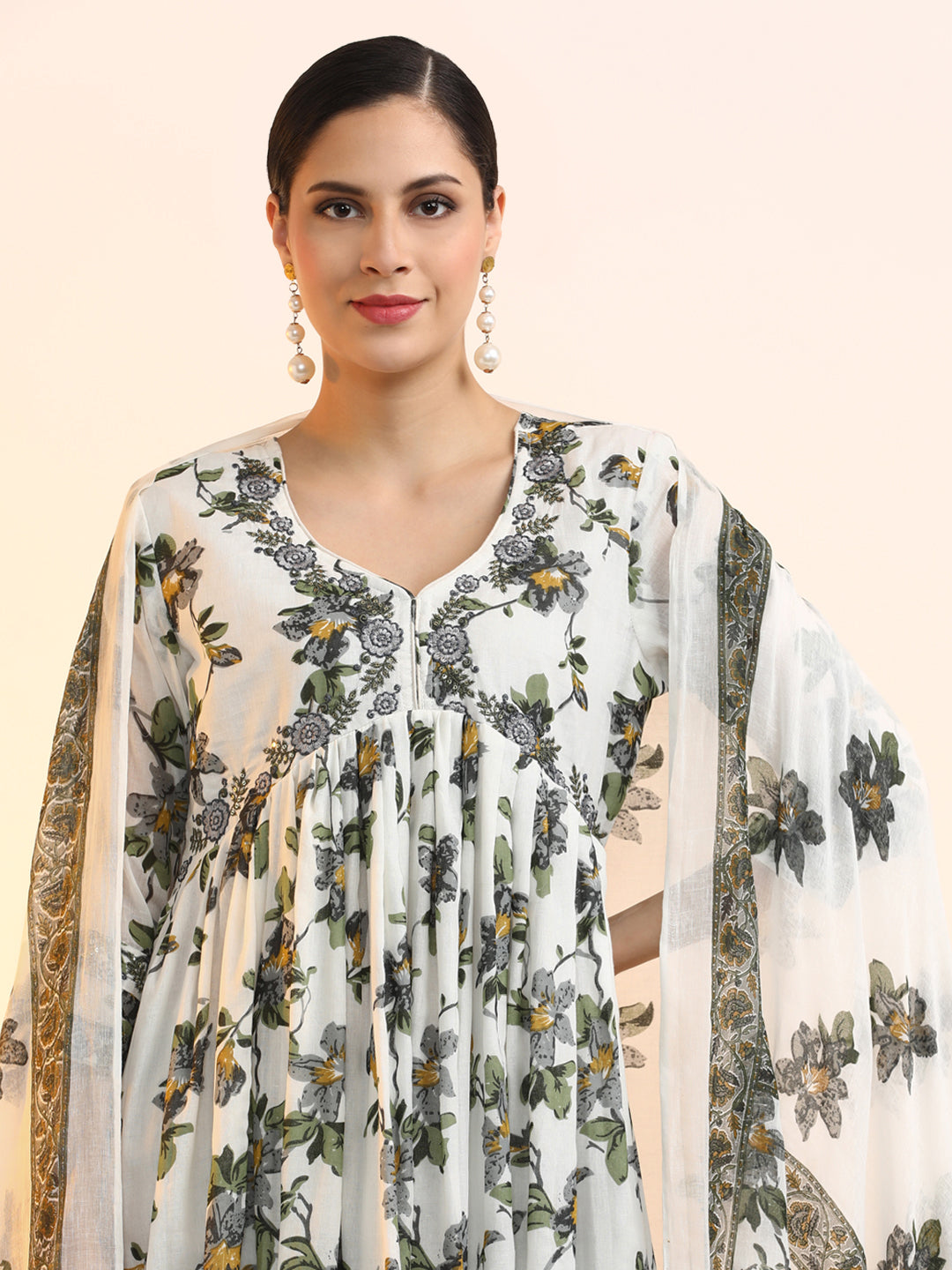 Embroidered Pure Cotton Floral Ethnic dresses With Dupatta
