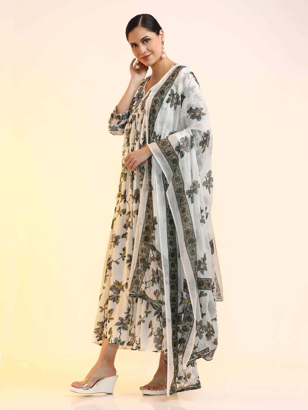 Embroidered Pure Cotton Floral Ethnic dresses With Dupatta