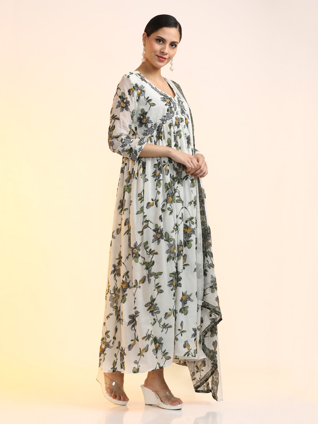 Embroidered Pure Cotton Floral Ethnic dresses With Dupatta