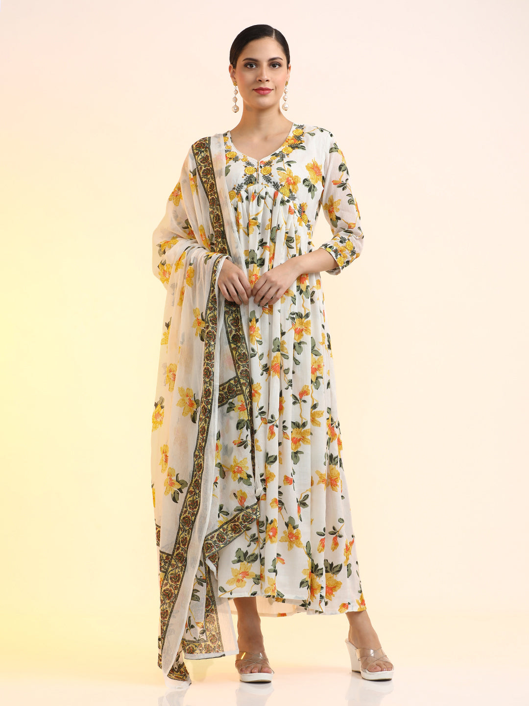 Embroidered Pure Cotton Floral Ethnic dresses With Dupatta