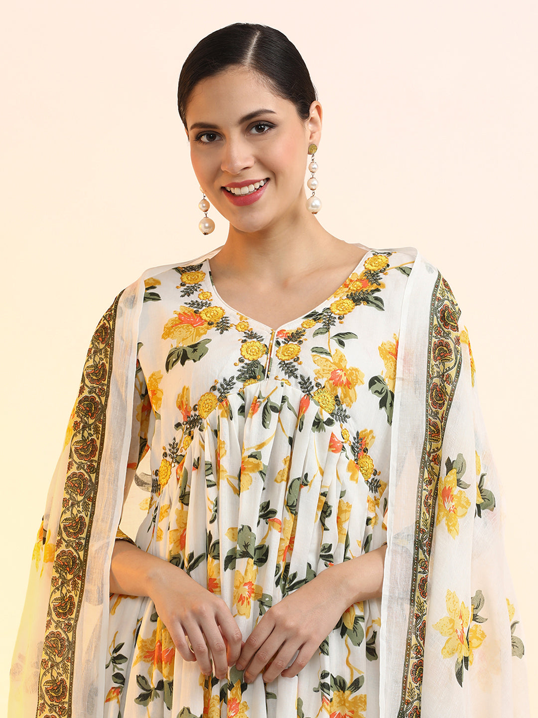 Embroidered Pure Cotton Floral Ethnic dresses With Dupatta