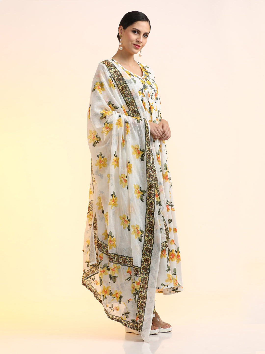 Embroidered Pure Cotton Floral Ethnic dresses With Dupatta