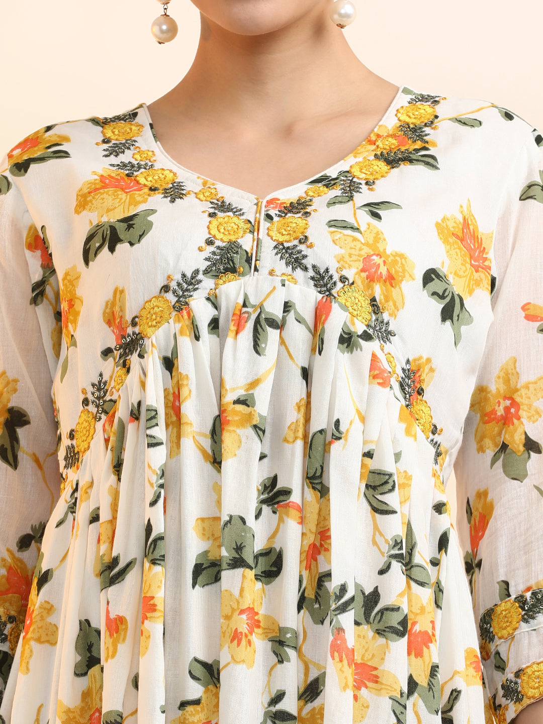 Embroidered Pure Cotton Floral Ethnic dresses With Dupatta