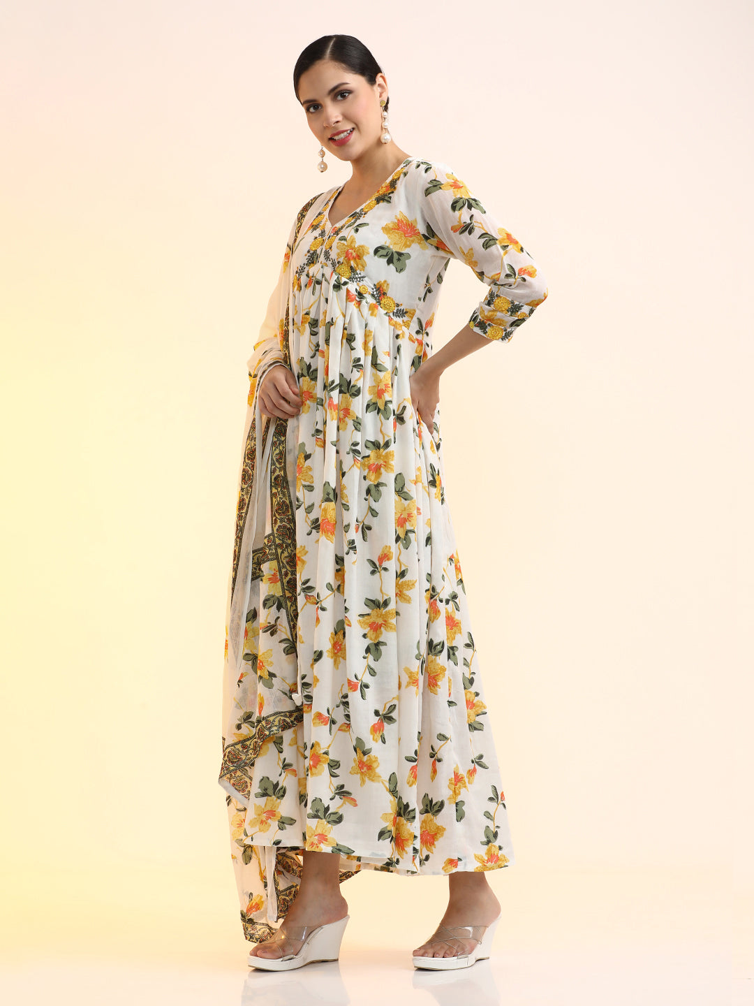 Embroidered Pure Cotton Floral Ethnic dresses With Dupatta