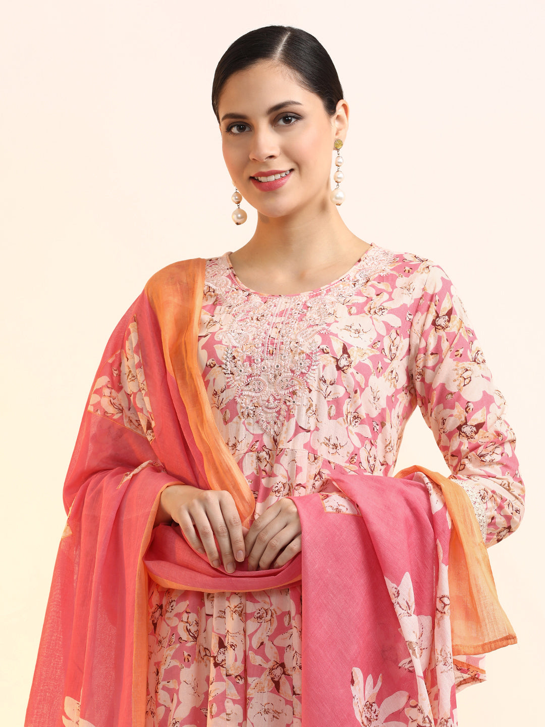 Embroidered Pure Cotton Floral Kurta Sets With Dupatta