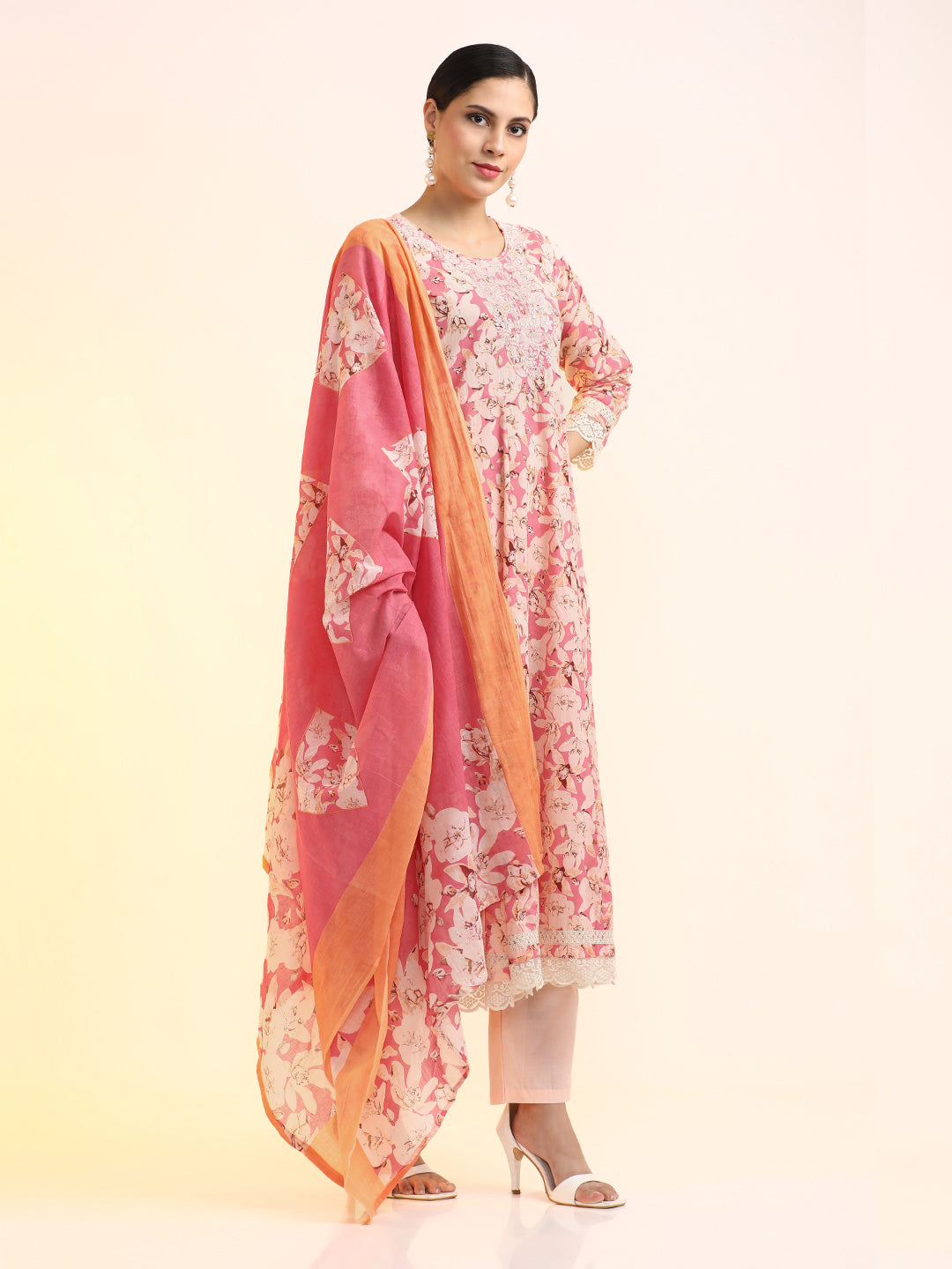 Embroidered Pure Cotton Floral Kurta Sets With Dupatta