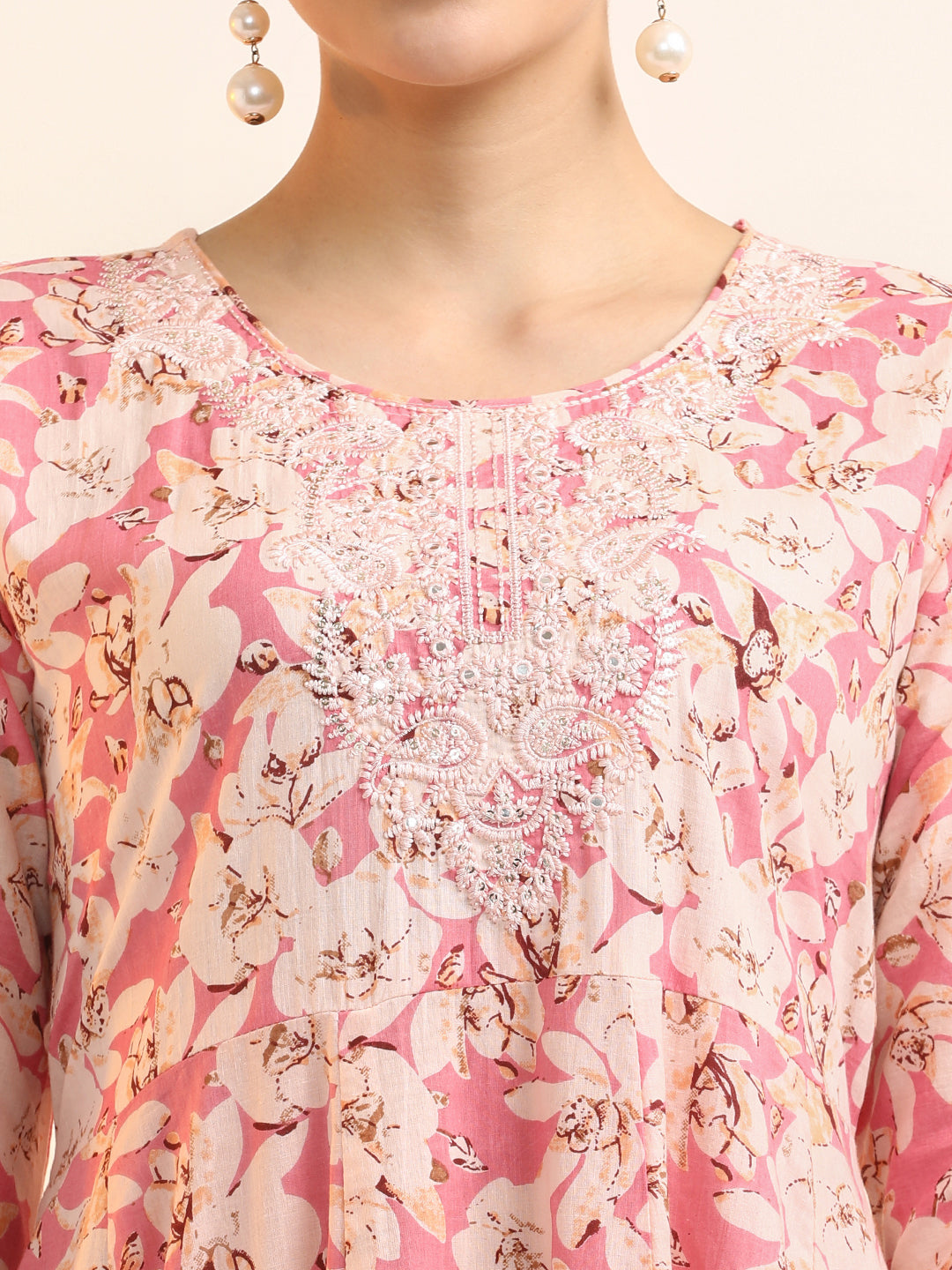 Embroidered Pure Cotton Floral Kurta Sets With Dupatta